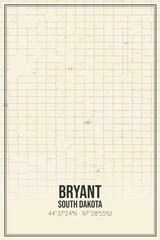 Retro US city map of Bryant, South Dakota. Vintage street map.