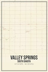 Retro US city map of Valley Springs, South Dakota. Vintage street map.
