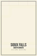 Retro US city map of Sioux Falls, South Dakota. Vintage street map.