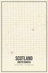 Retro US city map of Scotland, South Dakota. Vintage street map.