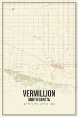Retro US city map of Vermillion, South Dakota. Vintage street map.