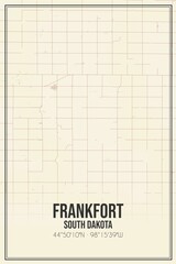 Retro US city map of Frankfort, South Dakota. Vintage street map.