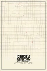 Retro US city map of Corsica, South Dakota. Vintage street map.