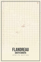 Retro US city map of Flandreau, South Dakota. Vintage street map.