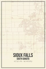 Fototapeta na wymiar Retro US city map of Sioux Falls, South Dakota. Vintage street map.