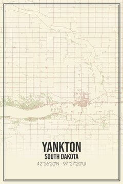 Retro US city map of Yankton, South Dakota. Vintage street map.