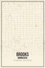 Retro US city map of Brooks, Minnesota. Vintage street map.