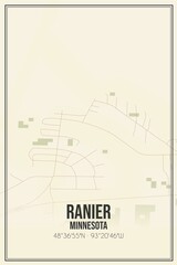 Retro US city map of Ranier, Minnesota. Vintage street map.