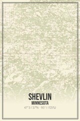 Retro US city map of Shevlin, Minnesota. Vintage street map.