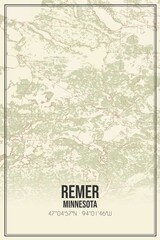 Retro US city map of Remer, Minnesota. Vintage street map.