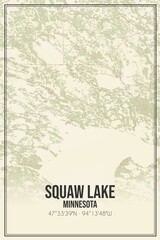 Retro US city map of Squaw Lake, Minnesota. Vintage street map.
