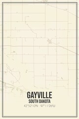 Retro US city map of Gayville, South Dakota. Vintage street map.