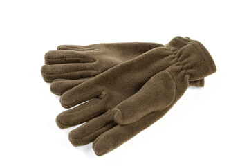 Tactical military fleece gloves on a white background