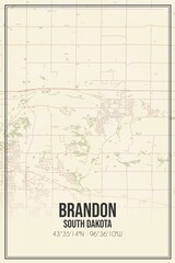 Retro US city map of Brandon, South Dakota. Vintage street map.