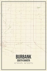 Retro US city map of Burbank, South Dakota. Vintage street map.