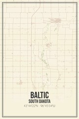 Retro US city map of Baltic, South Dakota. Vintage street map.