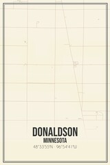 Retro US city map of Donaldson, Minnesota. Vintage street map.