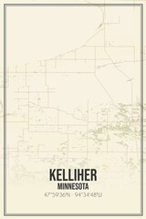 Retro US city map of Kelliher, Minnesota. Vintage street map.