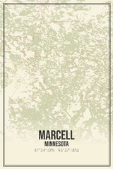 Retro US city map of Marcell, Minnesota. Vintage street map.