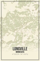 Retro US city map of Longville, Minnesota. Vintage street map.
