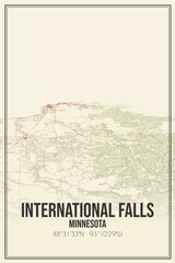 Retro US city map of International Falls, Minnesota. Vintage street map.