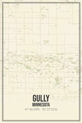 Retro US city map of Gully, Minnesota. Vintage street map.