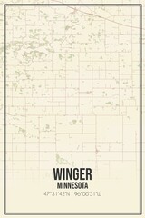 Retro US city map of Winger, Minnesota. Vintage street map.