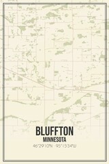 Retro US city map of Bluffton, Minnesota. Vintage street map.