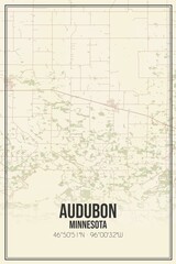 Retro US city map of Audubon, Minnesota. Vintage street map.