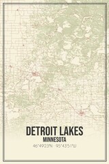 Retro US city map of Detroit Lakes, Minnesota. Vintage street map.