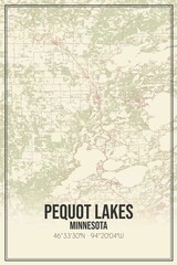 Retro US city map of Pequot Lakes, Minnesota. Vintage street map.