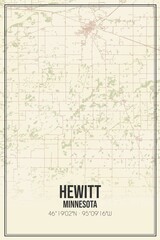 Retro US city map of Hewitt, Minnesota. Vintage street map.