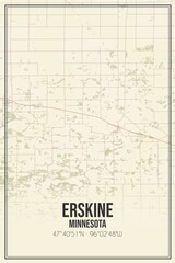 Retro US city map of Erskine, Minnesota. Vintage street map.