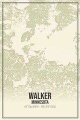 Retro US city map of Walker, Minnesota. Vintage street map.