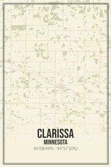 Retro US city map of Clarissa, Minnesota. Vintage street map.