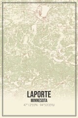 Retro US city map of Laporte, Minnesota. Vintage street map.