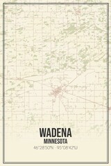 Retro US city map of Wadena, Minnesota. Vintage street map.