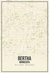 Retro US city map of Bertha, Minnesota. Vintage street map.