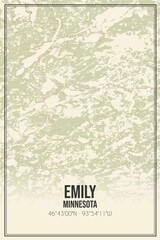Retro US city map of Emily, Minnesota. Vintage street map.
