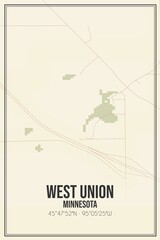 Retro US city map of West Union, Minnesota. Vintage street map.