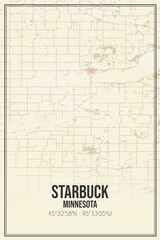 Retro US city map of Starbuck, Minnesota. Vintage street map.
