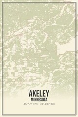 Retro US city map of Akeley, Minnesota. Vintage street map.