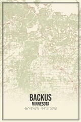 Retro US city map of Backus, Minnesota. Vintage street map.