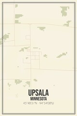 Retro US city map of Upsala, Minnesota. Vintage street map.