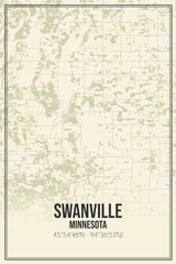 Retro US city map of Swanville, Minnesota. Vintage street map.