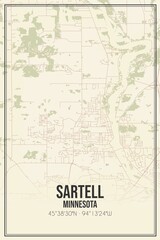 Retro US city map of Sartell, Minnesota. Vintage street map.