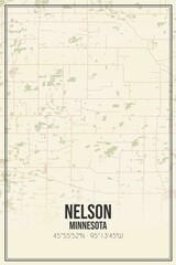 Retro US city map of Nelson, Minnesota. Vintage street map.