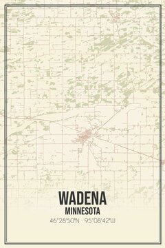 Retro US city map of Wadena, Minnesota. Vintage street map.