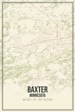 Retro US city map of Baxter, Minnesota. Vintage street map.