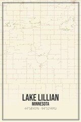 Retro US city map of Lake Lillian, Minnesota. Vintage street map.